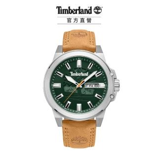【Timberland】男錶CANFIELD系列 DAY-DATE多功能腕錶 皮帶-綠/小麥色46mm(TDWGB0040802)