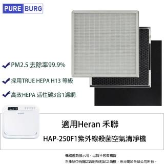 【PUREBURG】適用禾聯Heran HAP-250F HAP-250F1空氣清淨機高效HEPA活性碳3合1替換濾網250F1-HCP