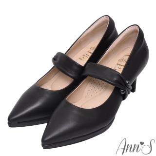 【Ann’S】跟鞋初學者!頂級綿羊皮瑪莉珍防水台尖頭跟鞋6.5cm(黑)