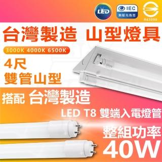 【台灣CNS認證 台灣製造】3入 LED山型燈具 雙管 4尺 LED 燈管 雙端入電(白光/中性光/黃光)