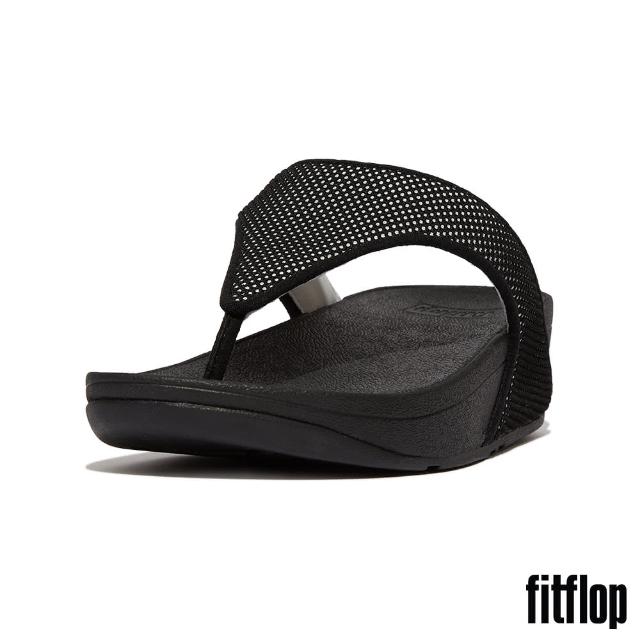 【FitFlop】LULU 防水雙色織帶夾涼鞋-女(黑色)