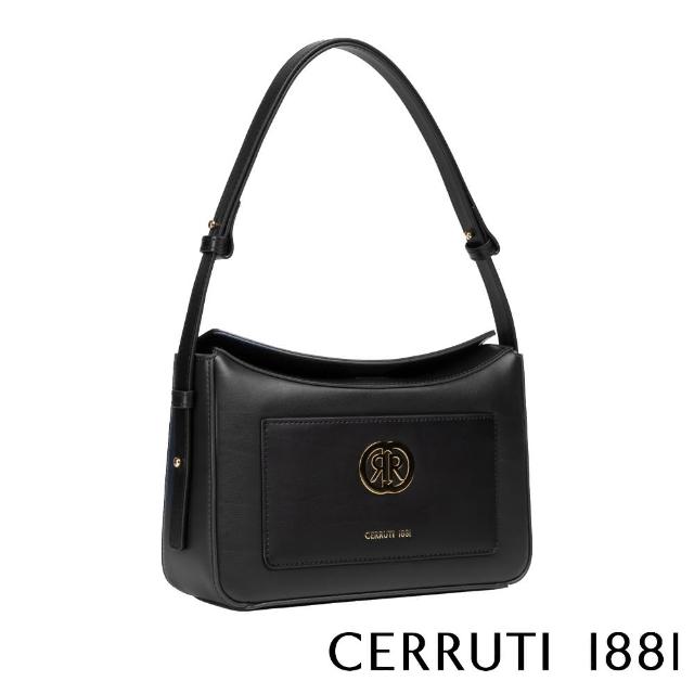 【Cerruti 1881】限量2折 義大利頂級小牛皮肩背包 CEBA05636M 全新專櫃展示品(黑色)