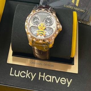 【Lucky Harvey 真樂時】WANgT 機械可愛蜜蜂不鏽鋼 夜光動態皮革機械腕錶(夜光動態機械錶)