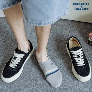 【Porabella】短襪男 男襪 隱形襪男 淺口襪男 撞色線條襪 後跟防滑 刺繡英文襪 男生襪子