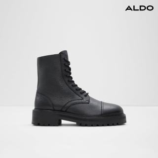 【ALDO】NORTHFIELD-個性質感拉鍊皮革綁帶厚底靴-男靴(黑色)