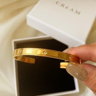 【CReAM】Hannah黃銅鍍18K金色耀眼光芒亮鑽開口金色女手環(生日 禮物 送禮 禮盒)