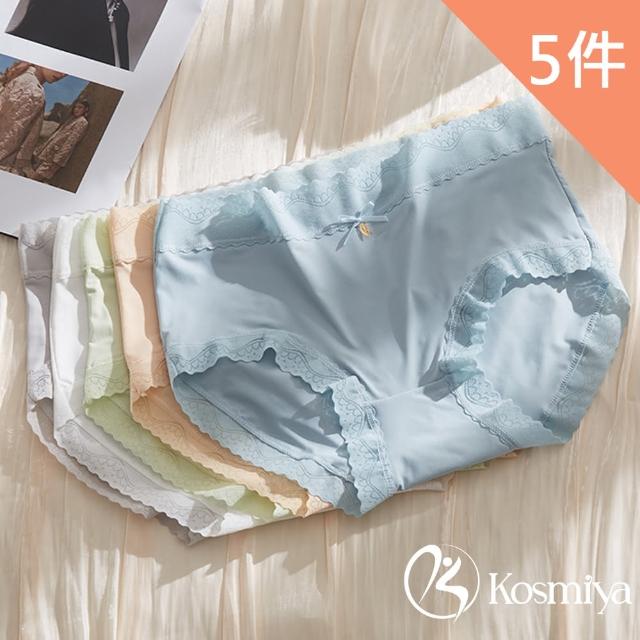 【Kosmiya】5件組 超薄絲滑蕾絲中腰內褲/無痕內褲/女內褲/冰絲內褲/性感內褲(5色可選/M-XL)