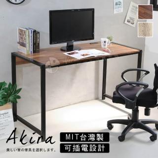 【Akira】MIT面寬110cm雙插座加粗4cm鐵管書桌(書桌/桌子/電腦桌/辦公桌/平面桌/木頭桌/工作桌)