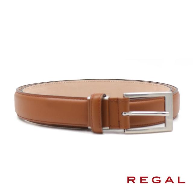 【REGAL】日本原廠素面寬帶扣式皮腰帶 棕色(ZR095-B)