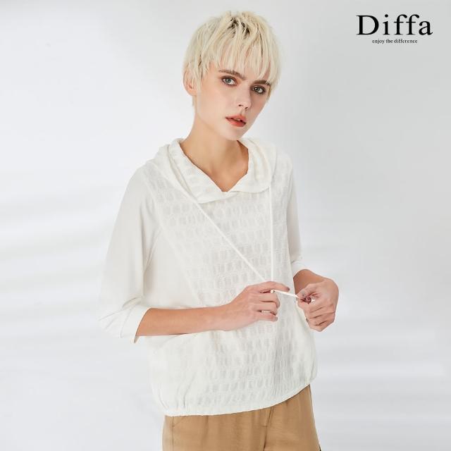 【Diffa】異素材拼接連帽設計針織衫-女