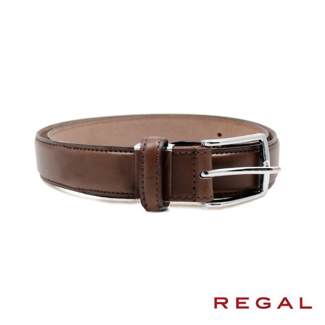 【REGAL】日本原廠經典刷色扣式皮腰帶 深棕色(ZR096-B)