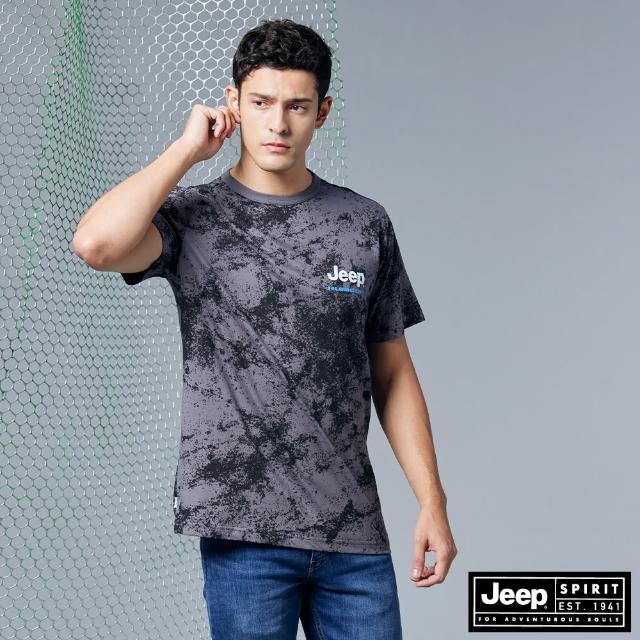 【JEEP】男裝 潑墨風格造型短袖T恤(深灰色)