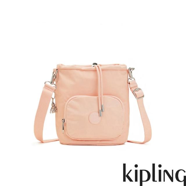 【KIPLING官方旗艦館】玫瑰淡粉色抽繩水桶包-KYLA