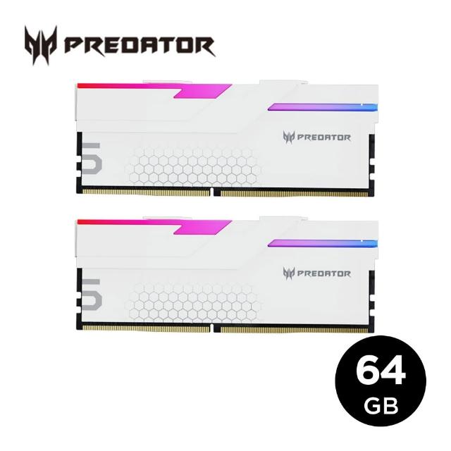 【Acer 宏碁】Predator Hermes RGB DDR5-6400 64GB 超頻桌上型記憶體 白色(32G*2 CL32)