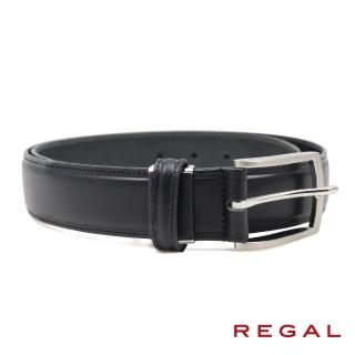 【REGAL】日本原廠經典質感素面針扣式皮帶 黑色(ZR100-A)