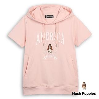 【Hush Puppies】女裝 上衣 經典品牌立體鋼模刺繡狗短袖帽T(淺粉紅 / 43202101)
