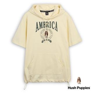 【Hush Puppies】男裝 帽T 經典品牌立體鋼模刺繡狗短袖帽T(米色 / 43102104)