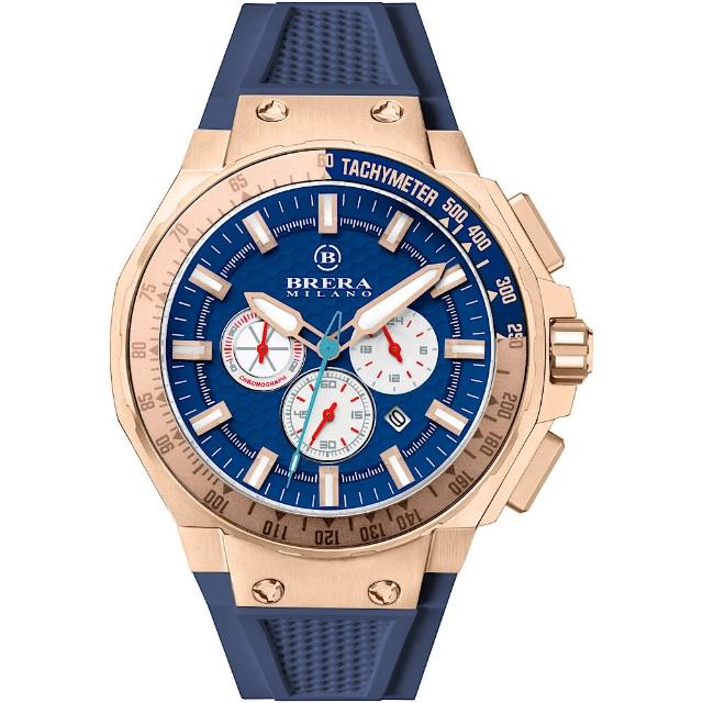 【BRERA 布雷拉】義大利 米蘭精品 超跑概念 GT2 三眼計時腕錶-耀眼藍(BMGTQC4506)