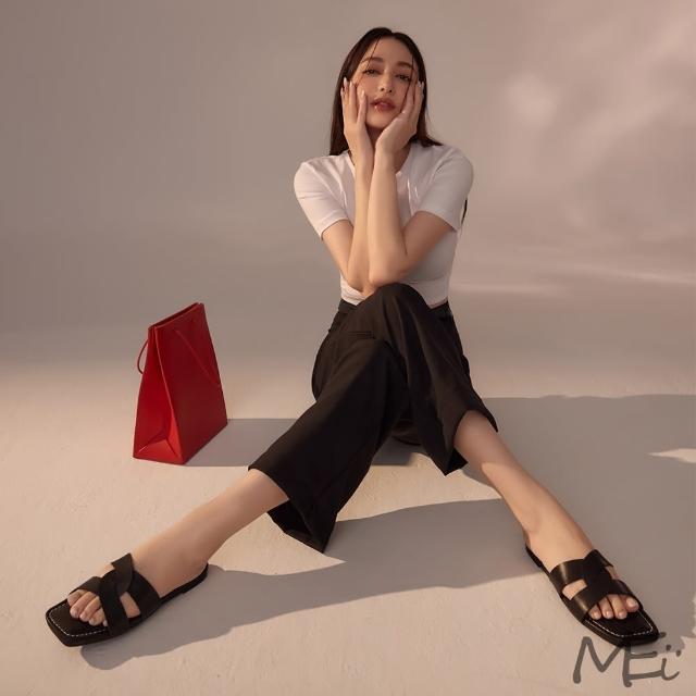 【Ann’S】ANNSTAR MEIMEI聯名-法式優雅弧線造型平底涼拖鞋-版型偏小(黑)