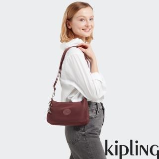 【KIPLING官方旗艦館】熱葡萄酒紅斜背側肩兩用包-LAURI