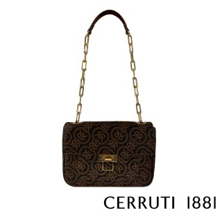 【Cerruti 1881】限量2折 義大利頂級皮革小牛皮肩背包 CEBA04670T 全新專櫃展示品(咖啡色)