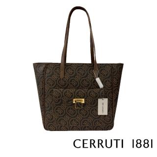 【Cerruti 1881】限量2折 義大利頂級皮革小牛皮拖特包 CEBA04671T 全新專櫃展示品(咖啡色)
