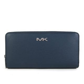 【Michael Kors】男款MK波紋材質ㄇ型拉鍊手機長夾(深藍色)