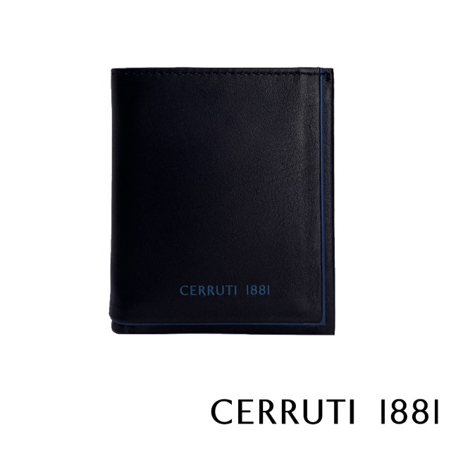 【Cerruti 1881】限量2折 義大利頂級小牛皮6卡短夾皮夾 CEPU05427M 全新專櫃展示品(黑色 贈原廠送禮提袋)