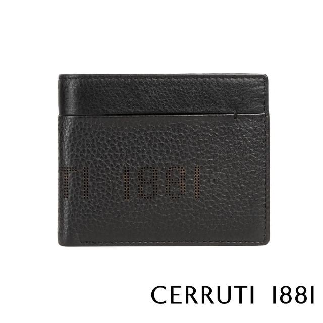 【Cerruti 1881】限量2折 義大利頂級小牛皮12卡短夾皮夾 CEPU05545M 全新專櫃展示品(黑色 贈禮盒提袋)