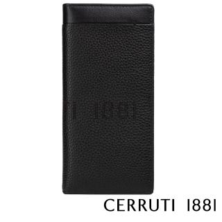 【Cerruti 1881】限量2折 義大利頂級小牛皮12卡長夾皮夾 CEPU05547M 全新專櫃展示品(黑色 贈禮盒提袋)