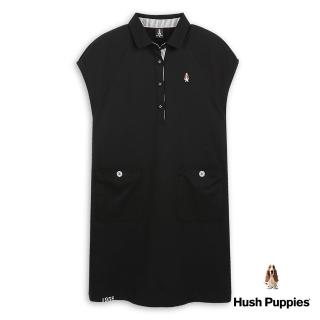 【Hush Puppies】女裝 洋裝 素色半開襟寬袖POLO領針織洋裝(黑色 / 43215106)
