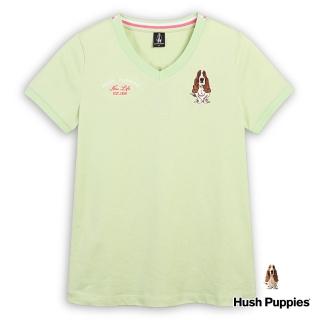 【Hush Puppies】女裝 T恤 HP造型繡花經典刺繡狗V領短袖T恤(淺綠 / 43211110)