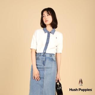 【Hush Puppies】女裝 線衫 異材質拼接牛仔線衫(米白 / 43213103)