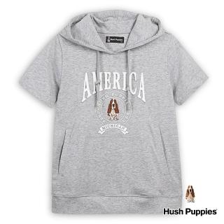 【Hush Puppies】女裝 上衣 經典品牌立體鋼模刺繡狗短袖帽T(麻灰 / 43202101)