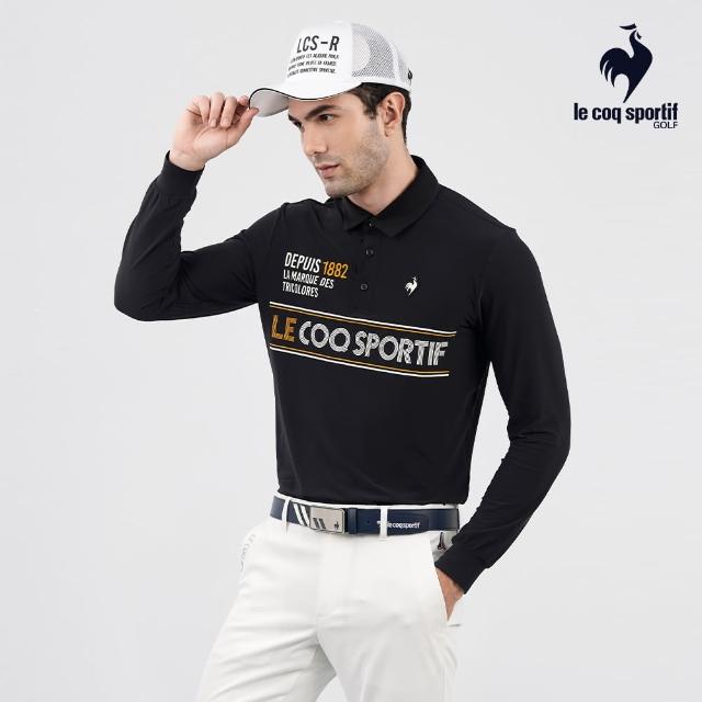 【LE COQ SPORTIF 公雞】高爾夫系列 男款黑色經典字母印花POLO長袖棉衫 QGS2T111