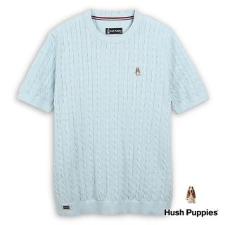 【Hush Puppies】男裝 線衫 麻花編織螺紋針織短袖線衫(淺灰藍 / 43113101)