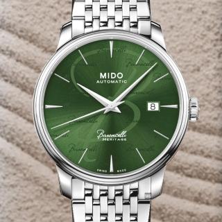 【MIDO 美度】Baroncelli Heritage永恆超薄復刻腕錶 森林綠-加上鍊機＆多豪禮 M6(M027.407.11.091.00)