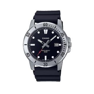 【CASIO 卡西歐】MTP-VD01-1E 紳士簡約 夜光指針 帶日期 不鏽鋼 樹脂 石英腕錶 手錶 45mm(防水50米)