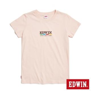 【EDWIN】女裝 復古光譜印花短袖T恤(淡粉紅)