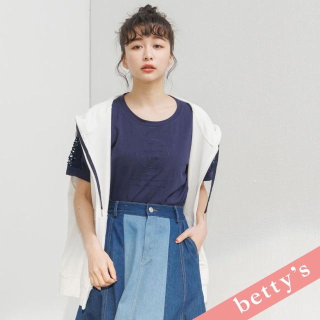 【betty’s 貝蒂思】花朵縷空蕾絲短袖T-shirt(深藍色)
