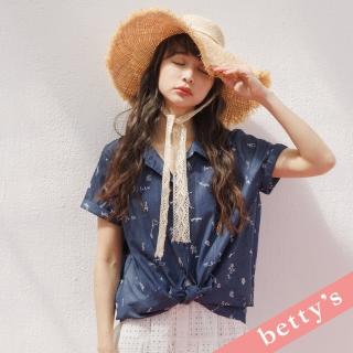 【betty’s 貝蒂思】童趣印花牛仔短袖襯衫(深藍)