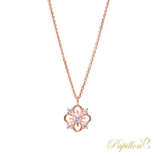 【法蝶珠寶】典雅復古花造型14K玫瑰金鑽石項鍊(鍊長16英吋)