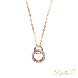 【法蝶珠寶】雙圈造型14K金鑽石項鍊(高品質天然鑽石輕珠寶)