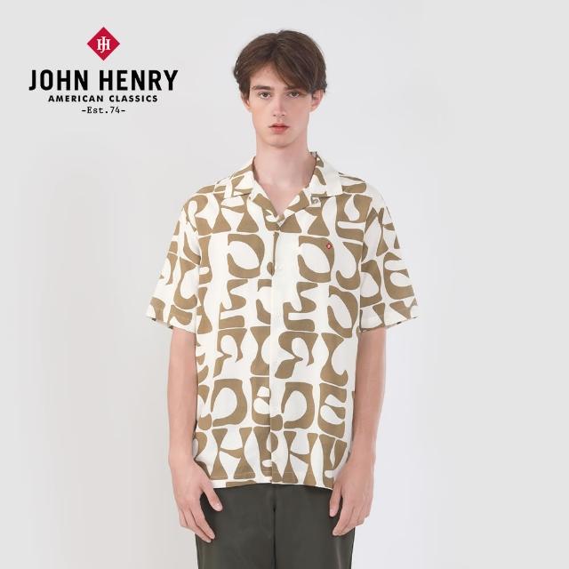 【JOHN HENRY】文字印花古巴領襯衫-米色