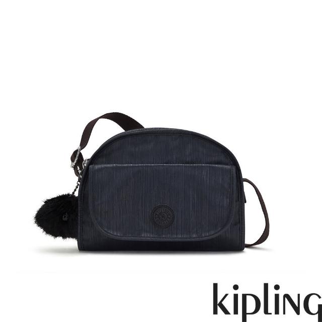 【KIPLING官方旗艦館】光澤緞面黑絲絨翻蓋側背包-LETICIA