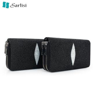 【Sarlisi】泰國珍珠魚皮錢包雙拉鏈女士長款真皮男士新款商務手拿包