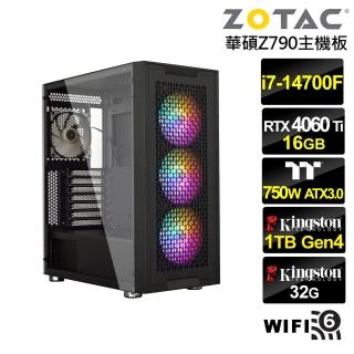 【NVIDIA】i7廿核GeForce RTX 4060TI 16G{尊爵英雄}電競電腦(i7-14700F/華碩Z790/32G/1TB/WIFI)