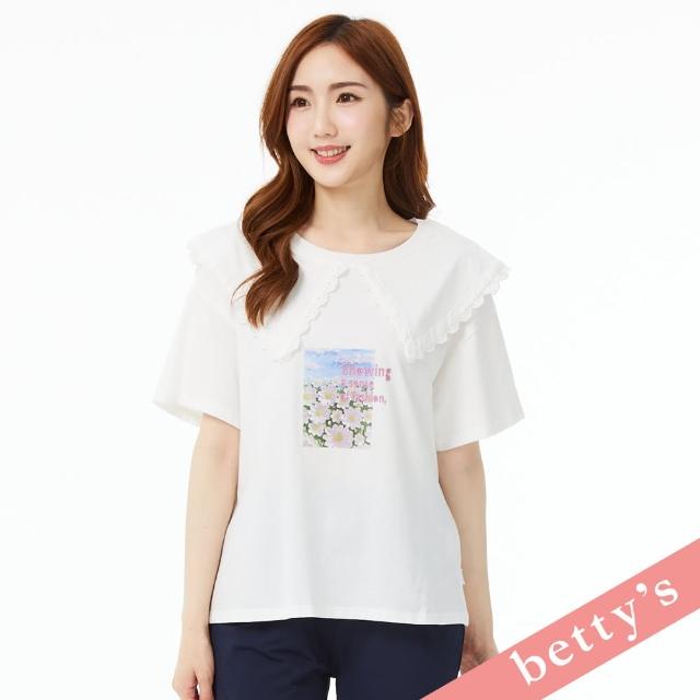 【betty’s 貝蒂思】水手蕾絲邊領雛菊印花T-shirt(白色)