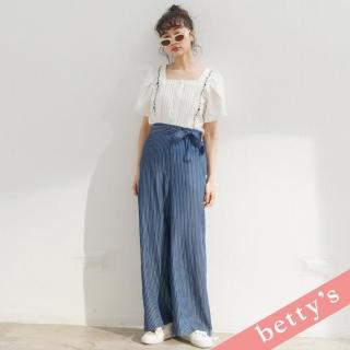 【betty’s 貝蒂思】腰鬆緊直條紋腰帶寬褲(藍色)