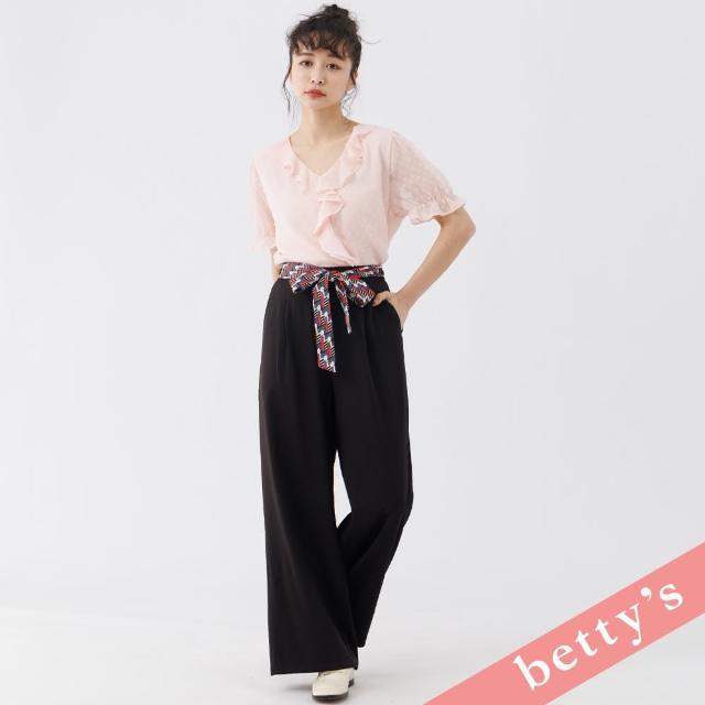【betty’s 貝蒂思】腰鬆緊特色腰帶落地寬褲(黑色)